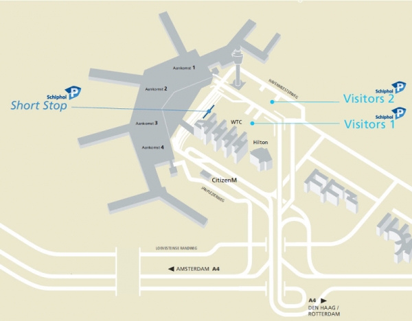 Schiphol p1 en p2 parkeren kaart